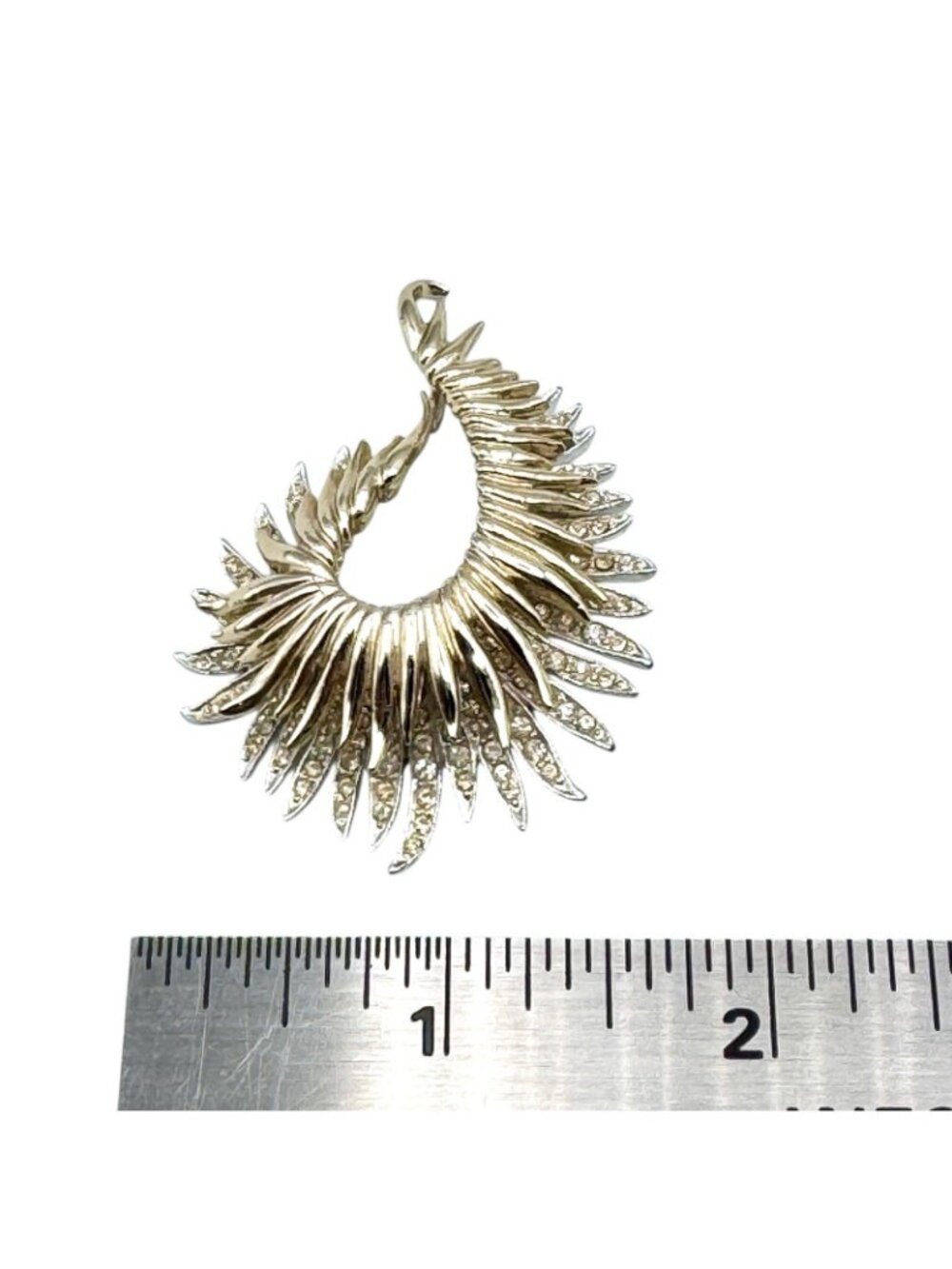 Vintage Marcel Boucher Brooch Gold Tone Rhodium Plated Fern Feather Rhinestones - Picture 14 of 14